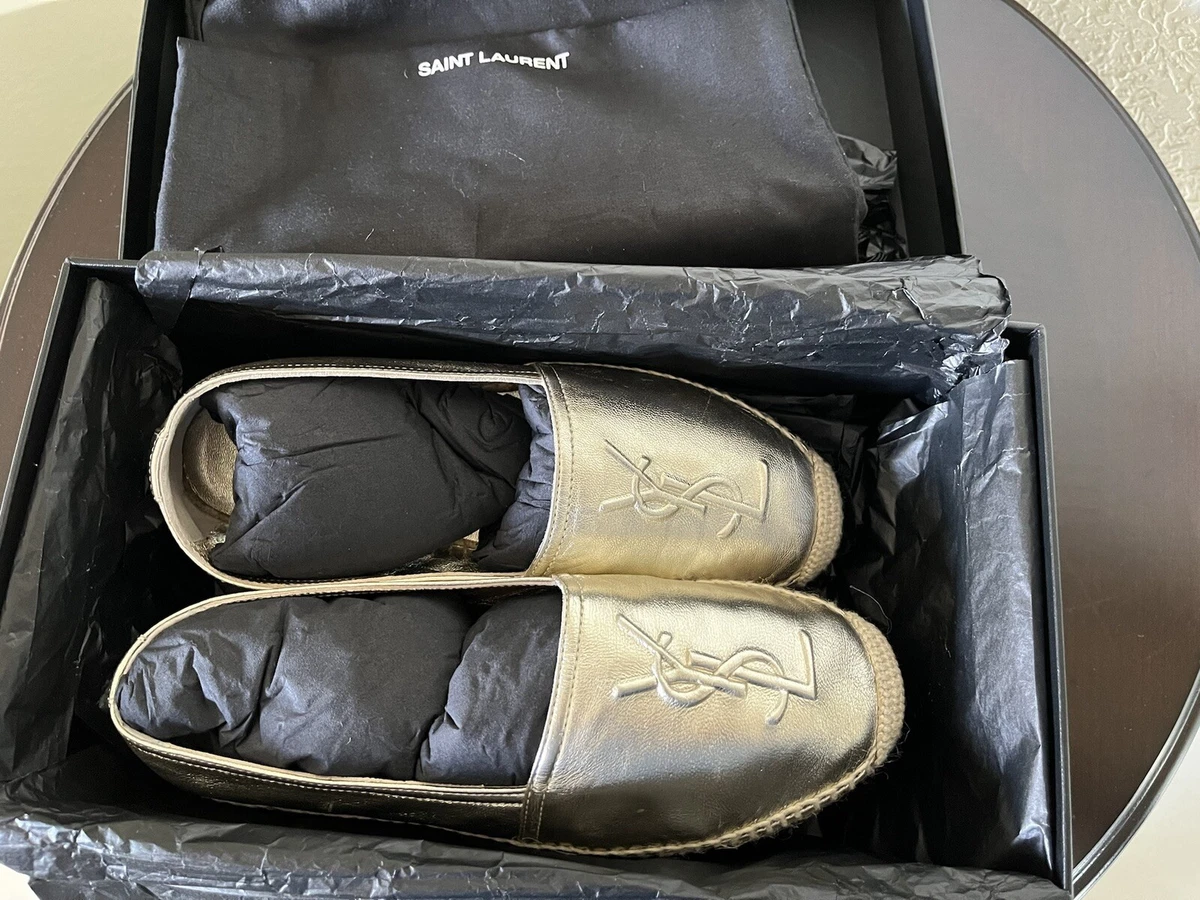 SAINT LAURENT, Leather Logo Slip Ons, Women, Espadrilles