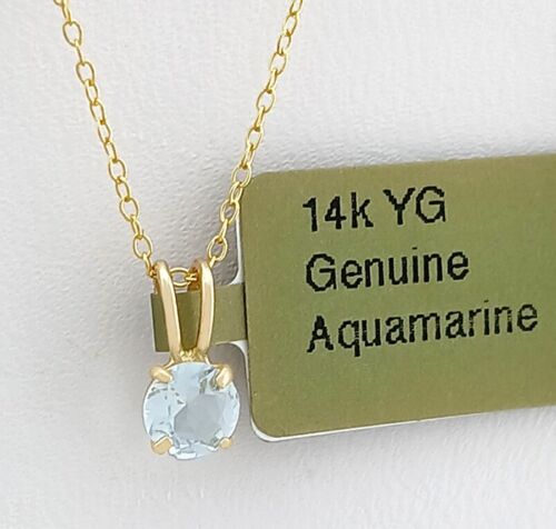 GENUINE 0.35 Cts AQUAMARINE PENDANT 14k GOLD - New With Tag