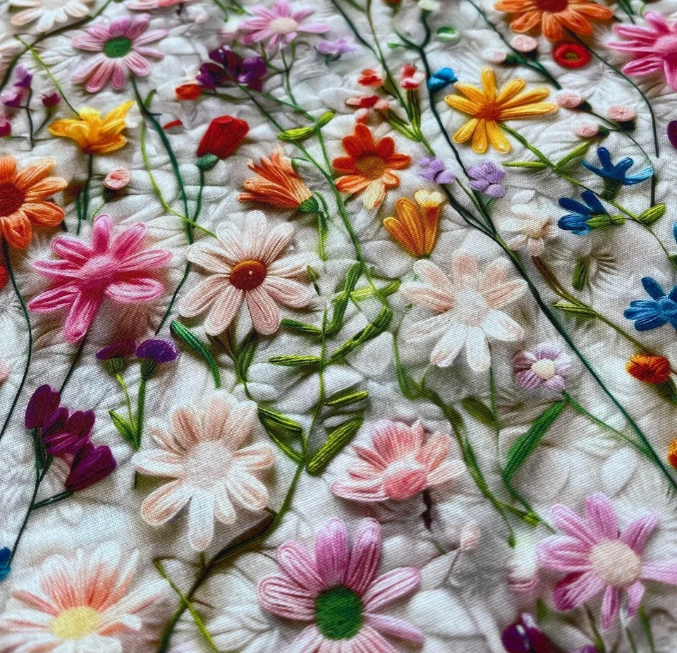 Stoff Meterware Baumwollstoff Patchwork 50 cm Frühling Blumen Natur 3D-Effekt - Bild 3 von 4