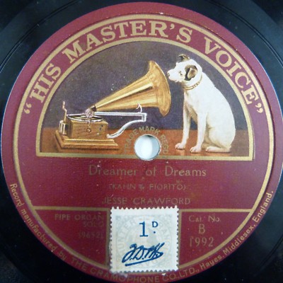 78 rpm JESSE CRAWFORD dreamer of dreams / old pal, HMV B 1992