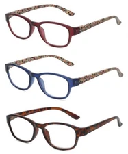 Calabria IM 31276 Reading Glasses +1.50 Tortoise,Blue Floral,Crystal Red 3 Pack