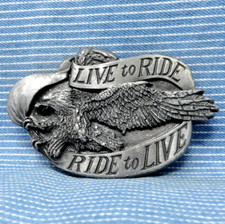 Live To Ride Ride To Live Eagle Belt Buckle Biker Vintage 1981 Bergamot .GTA130