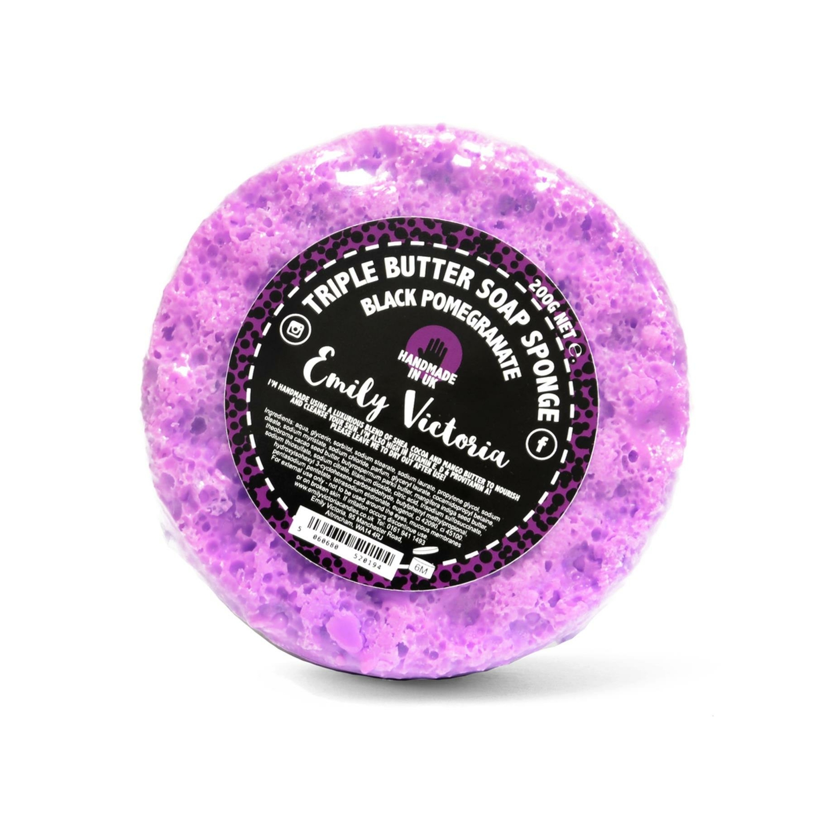 Emily Victoria Triple Butter Soap Sponge Fruity Scent 200g - Black Pomegranate