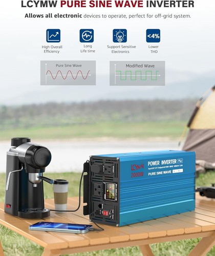 2000Watt Inverter PureSineWave DC 12V to 110V AC Power Inverters 3 outlet - Picture 2 of 7