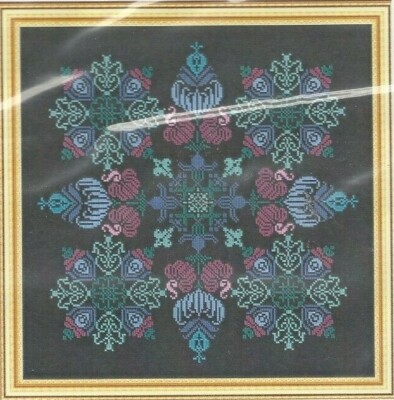 FLOWER SQUARE ERICA--Lilac, Blues, Teal, Violet--Counted Cross Stitch Pattern