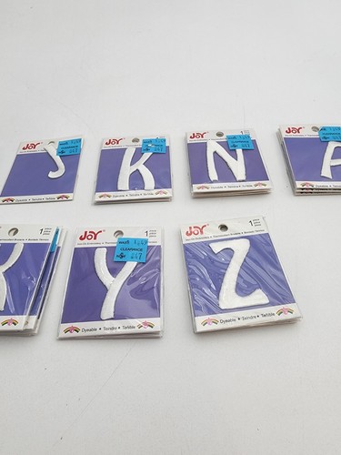 Lot Of 48 Joy Iron-On Embroidery Letter Assortment White Size 1.5" Dyeable - Picture 4 of 6