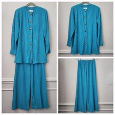 2pc Ruth Norman NY Textured Gold Buttons Jacket & Pants Suit Elastic Waist P/S