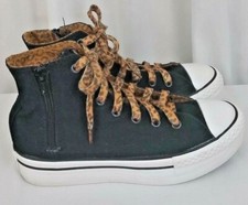 Converse All Star Chuck Taylor black W leopard shoe lace high top boy shoes SZ 3