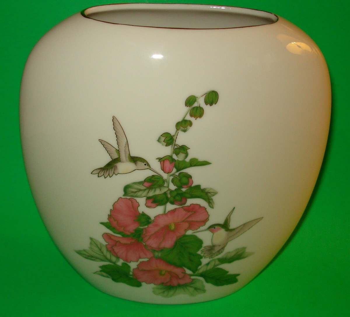 Vase Otagiri Japon – Porcelaine Fleurs Colibris – Oblong 16cm – état Neuf