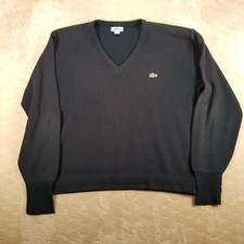 VTG Lacoste Mens Sweater V-Neck Acrylic Size XL Navy USA Made FLAWS See Pics