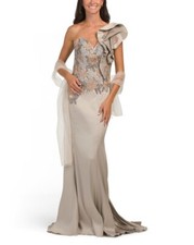 Satin Cubic Floral Mother Of The Bride Dresses Zip Backless Floor Length