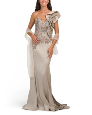 Satin Cubic Floral Mother Of The Bride Dresses Zip Backless Floor Length