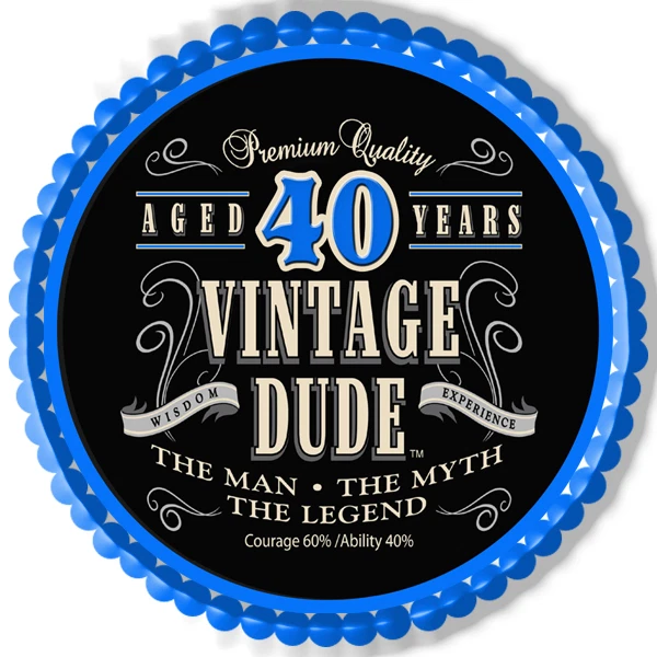 Vintage Dude 40th - Topper de pastel comestible (no es posible más texto) Foto 4 de 4