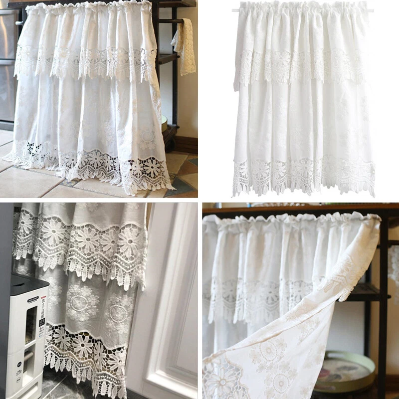 Lace Sheer Half Curtain Window Shade Curtain Valance Kitchen Cabinet Door Drape - Image 4 of 4
