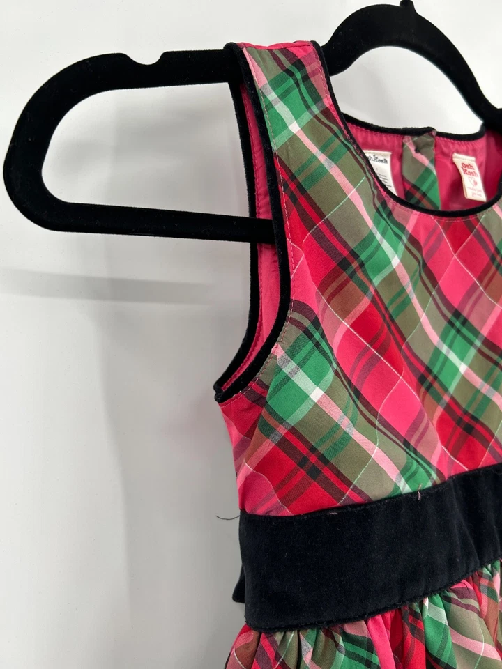 Винтажный Oshgosh девочек 7 розовый красный и зеленый клетку платье с подкладкой с тюль бархат галстук - Изображение 2 из 4