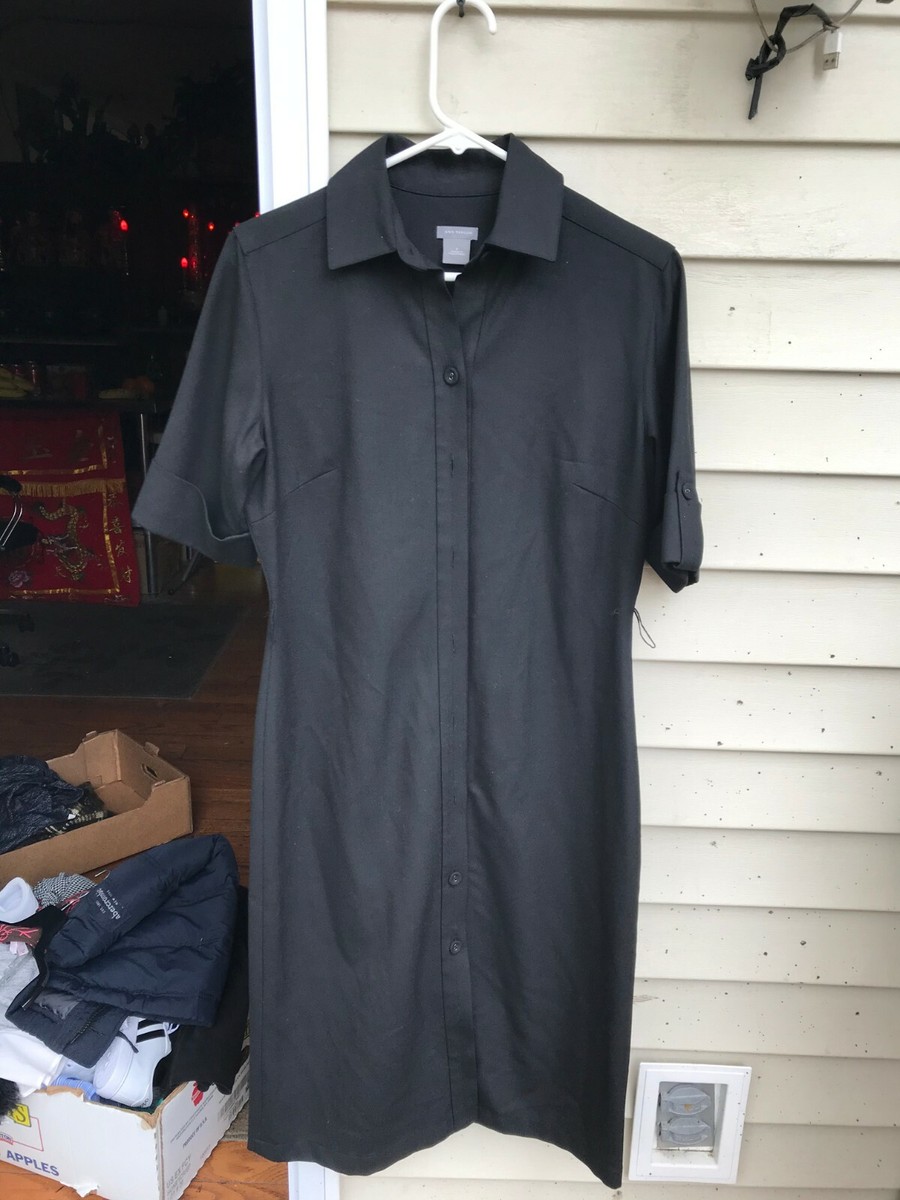 Ann Taylor Black Short Sleeve Shirt Dress unlined size 6