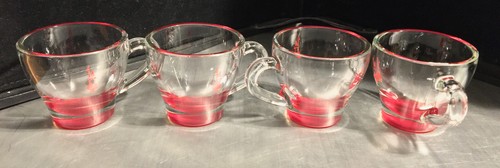 4 Vtg Bialetti Italy RED BASE Glass Coffee Espresso Cups & Saucers sets 2" tall - Picture 8 of 13