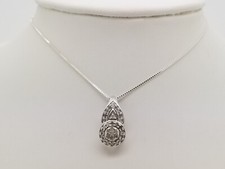 18" STERLING SILVER .41CTW GENUINE DIAMOND HALO CLUSTER PENDANT NECKLACE PRETTY