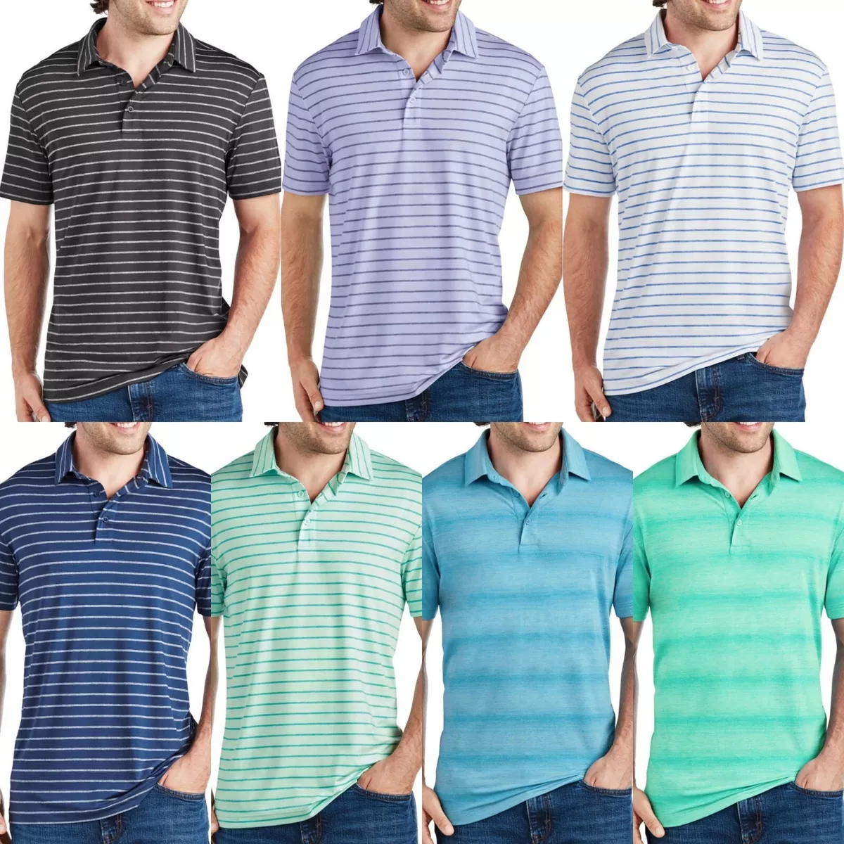 Navy Blue Classic Striped Polyester Performance Polo Shirt Custom