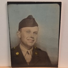 Vintage Photo Hand Tinted Man Military Uniform Photobooth Signed 1942 WW2 WWII