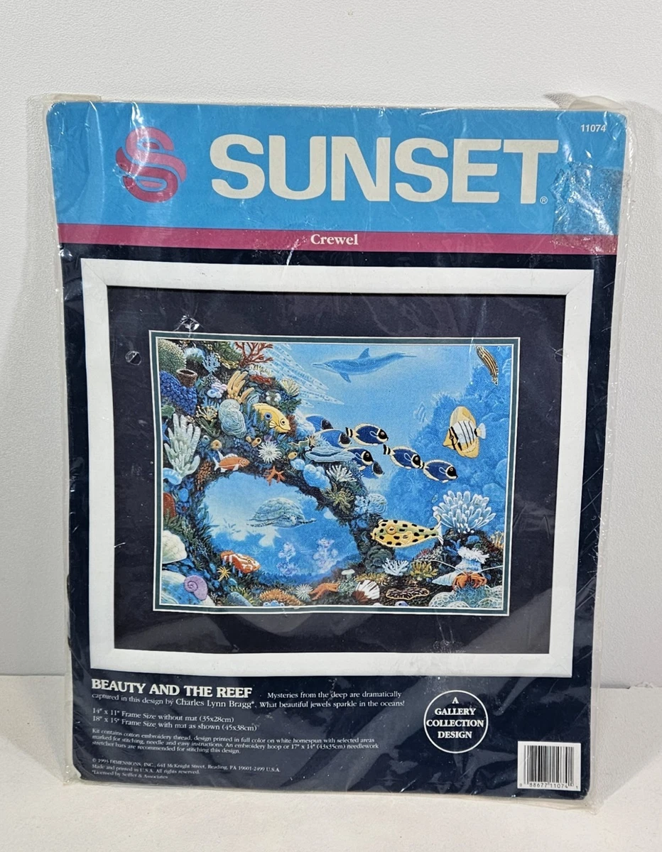 Kit De Broderie Crewel Vintage Sunset Gallery - Balade Au Bord De Mer - 12x16 Pouces