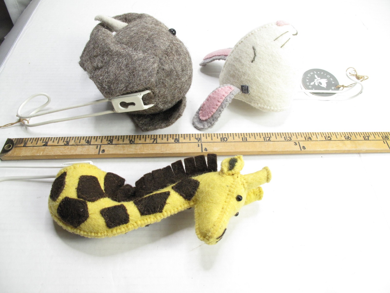 Set of 3 FIONA WALKER Felted Wool Animal Hooks - Baby Nursery Child's Room Decor