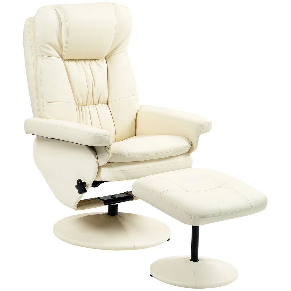 Silla reclinable moderna de cuero PU, silla de salón con reposapiés otomano, crema Foto 4 de 4