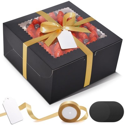 32Pcs 10 Inch Cake Boxes with Cake Boards (16Pcs Black Cake Boxes, 16Pcs Cake...