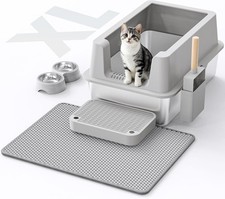 XL Stainless Steel Cat Litter Box for Large Cats 12" High Sided with Lid Easy