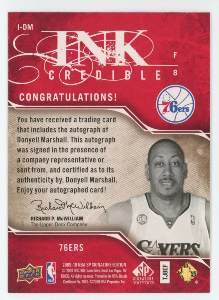 2009-10 SP Signature Edition INKredible Donyell Marshall Auto /199 #I-DM A1 - Image 2 of 2