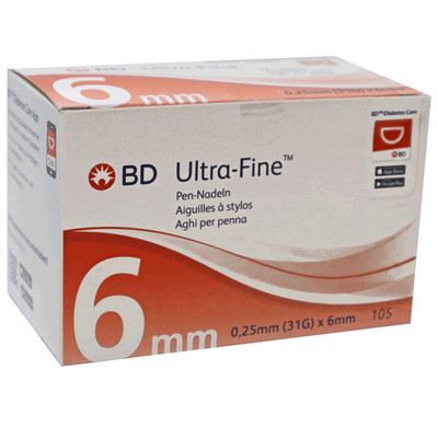 BD Ultra-Fine Pen-Nadeln 0,25mm (31G) x 6mm, 105 Stück