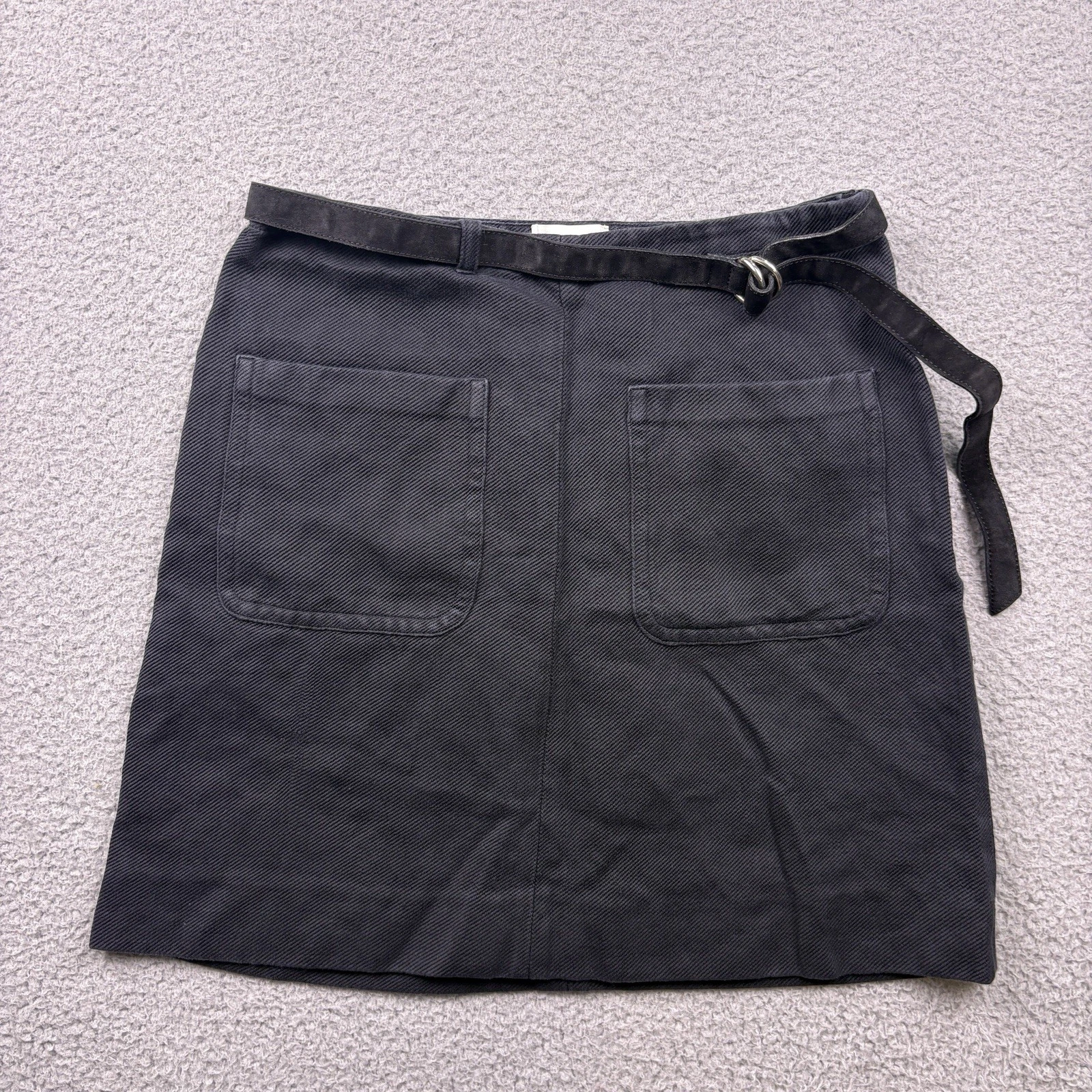 Dries Van Noten Skirt Womens 34 Black Linen Blend Patch Pocket Belted