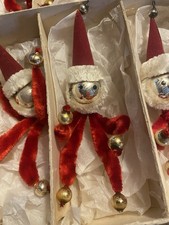 6 Vintage Christmas Tree Decorations  Santa Pipe Cleaner Glass Bauble