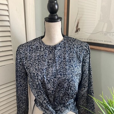 Vintage Diane Von Furstenberg Blouse 8 Blue Satin Retro 80s Secretary Cocktails