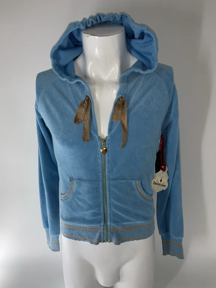 Sudadera con capucha Twisted Heart Terry Cloth cremallera completa para mujer L verde azulado brillo nueva con etiquetas $127 YGI S5-107 Foto 2 de 4