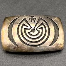 Petite Vintage Anderson Koinva Hopi Man in Maze Native Silver Belt Buckle 7/8"