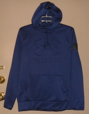 Under Armour Loose Freedom Embossed USA Flag Blue Fleece Lined Hoodie Men's L