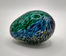 Vintage Egg Paperweight Mdina Glass Style Blue Green Easter