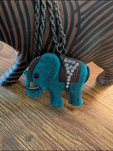 Turquoise Elephant Pendant Necklace with Crystal Saddle