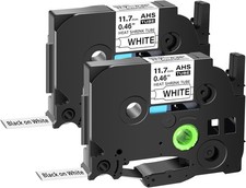 2 PK Heat-Shrink Tubes Label Tape for Brother Black on White HSe231 11.7mm E300
