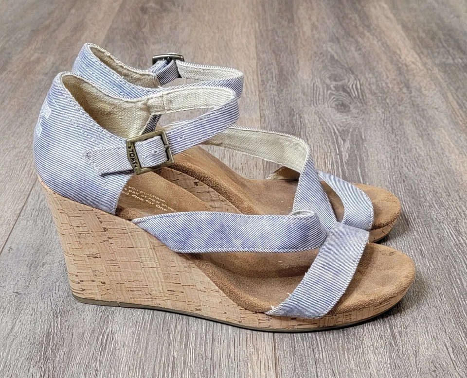 Sandalias Toms Clarissa Corcho Cuña Zapatos Azul Denim Mujer Talla 8 W Foto 4 de 4