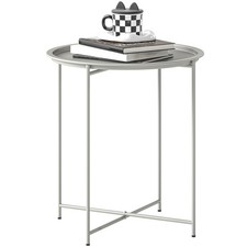 Outsunny 46cm Round Garden Table Side Table with Removable Tray, White