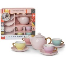 FAO Schwarz Hand-Glazed Ceramic Tea Party Set - 9pc: BPA-Free Pretend Play