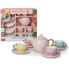 FAO Schwarz Hand-Glazed Ceramic Tea Party Set - 9pc: BPA-Free Pretend Play