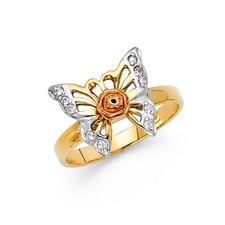 NEW 14K TRI COLOR GOLD FANCY BUTTERFLY RING - SIZE 7