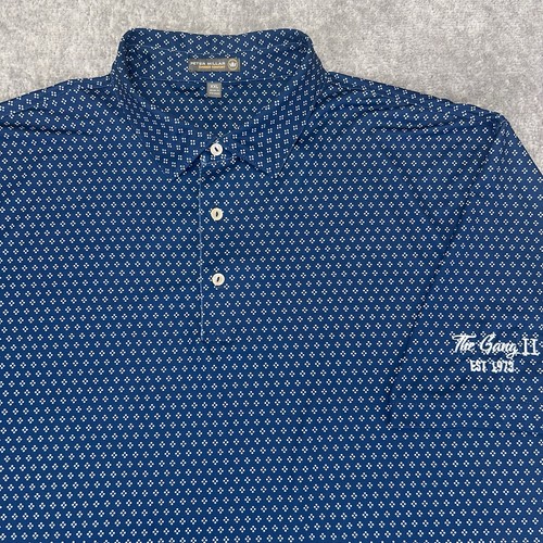 PETER MILLAR Mens Summer Comfort Polo Shirt Golf Performance Blue Geometric LOGO