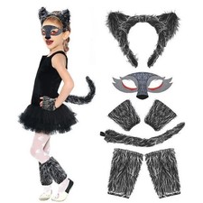Girls Wolf Ear Headband Tail Skirt Mask Suit Wolf Cosplay Costumes ChildrenStage