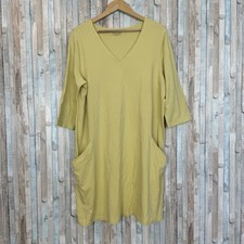 Eileen Fisher XL Organic Cotton Jersey V Neck Stretch Knit Draped Dress Pockets