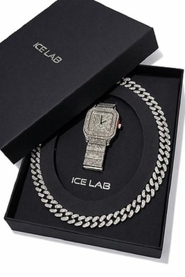 ICE LAB silver Luxury Watch & Cuban Link Chain Set