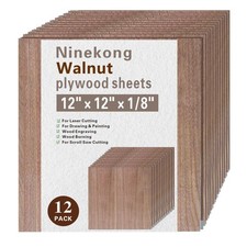 12 Pack Black Walnut Plywood Sheets 1/8",12x12x1/8 inch Plywood Sheets,3mm Walnu